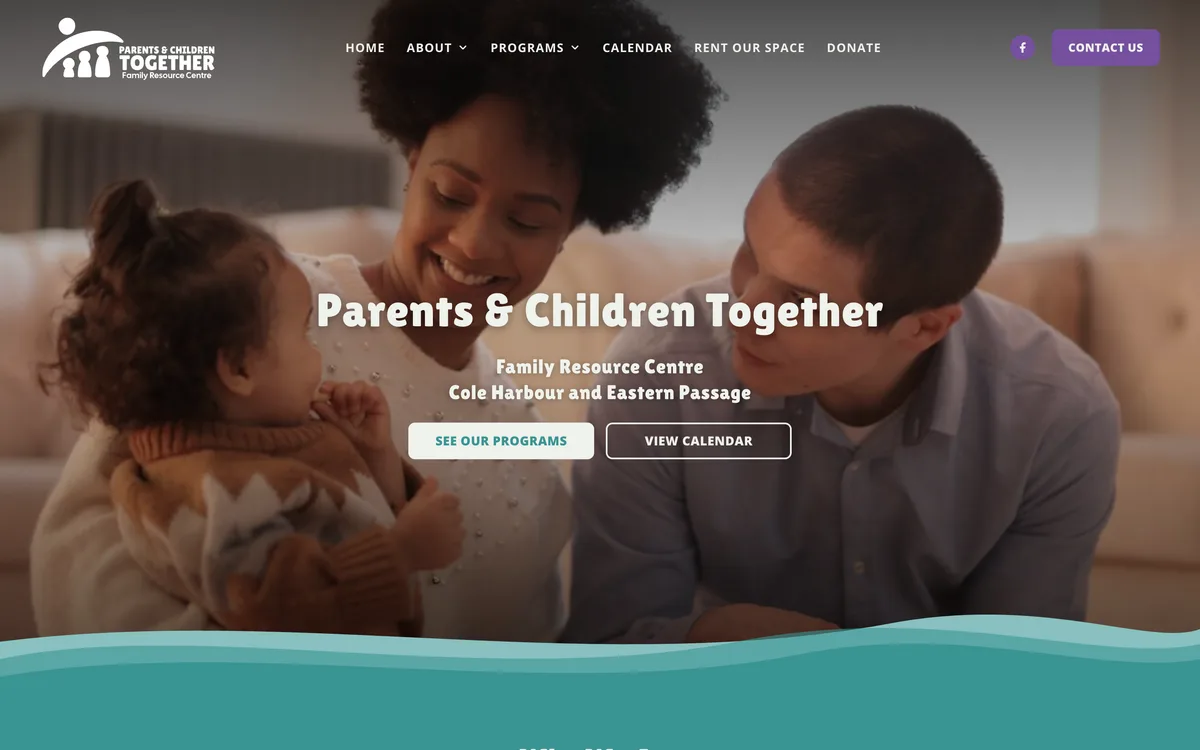 The home page of the website I built for Parents & Children Together, on a desktop screen